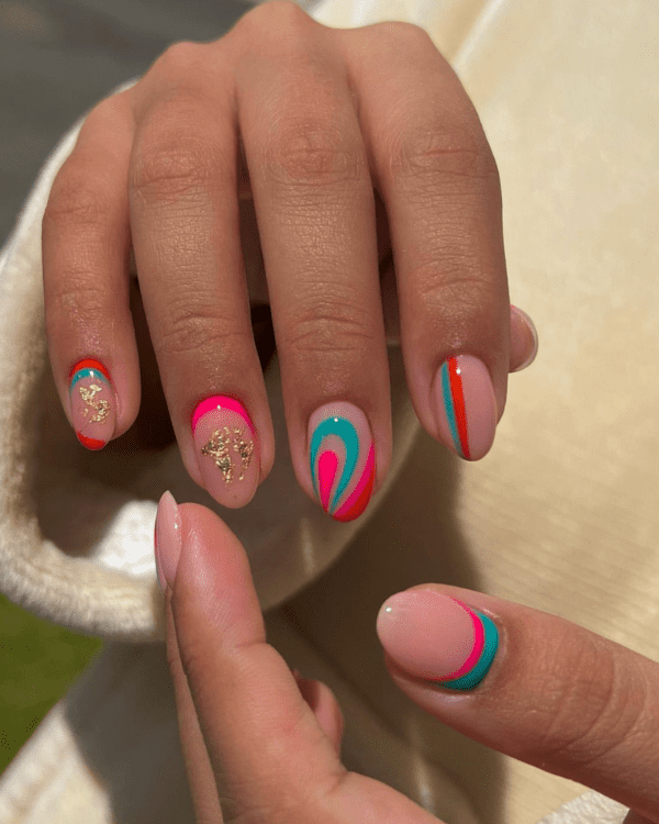 Magenta & Turquoise Nails