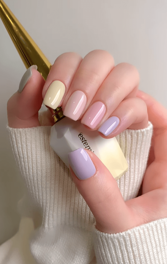 Pastel Rainbow Short Square Nails