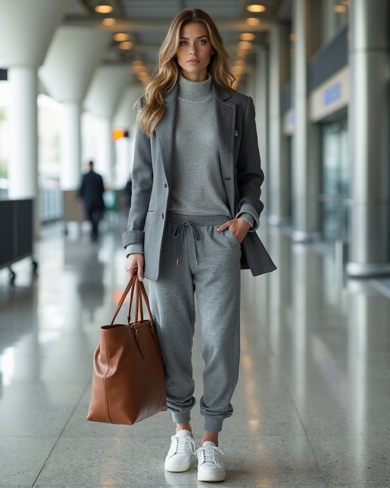 cozy effortless travel outfit