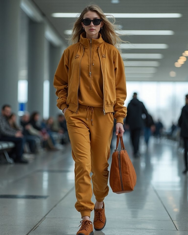 sophisticated athleisure airport travel outfit