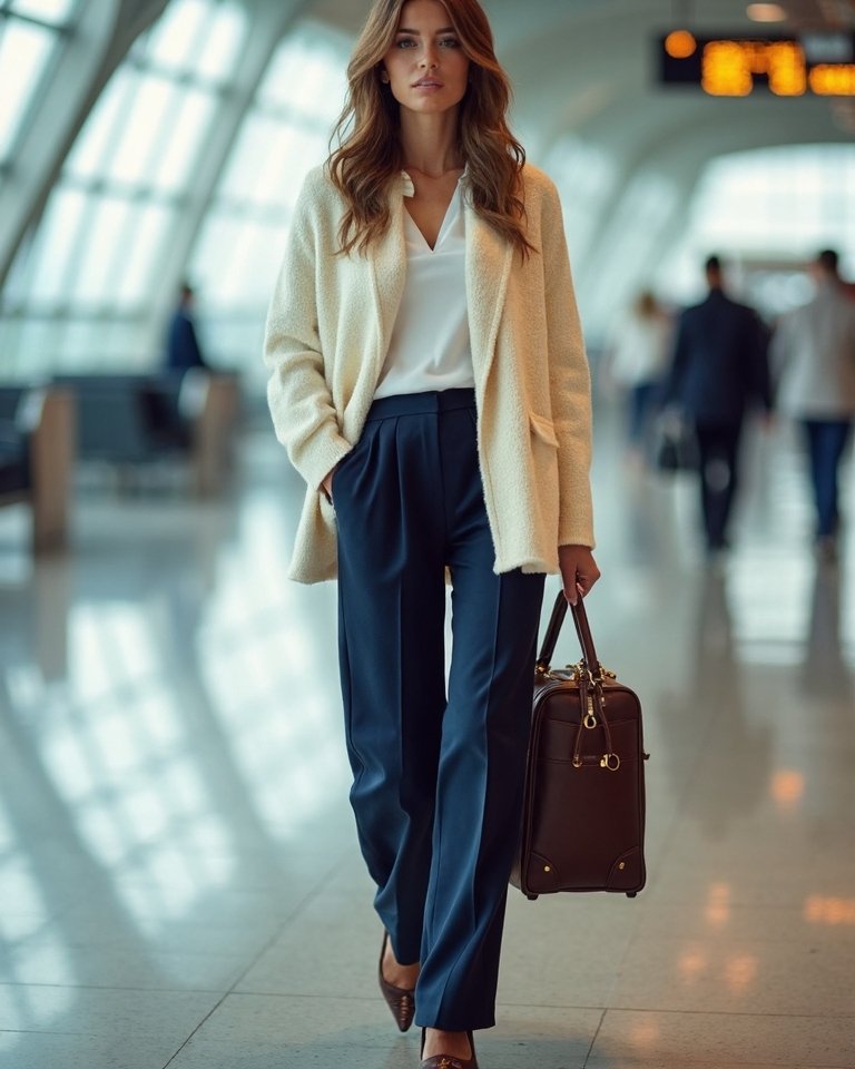 sophisticated practical airport travel ensemble