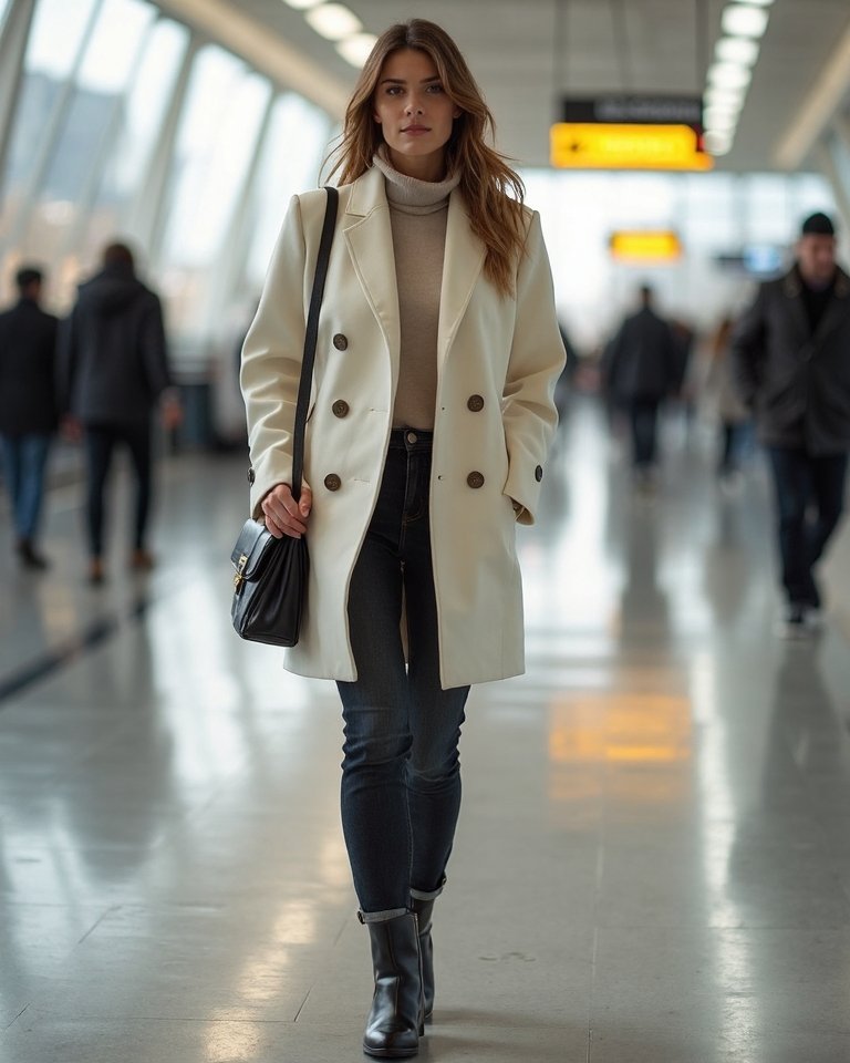 sophisticated yet comfortable winter travel outfit